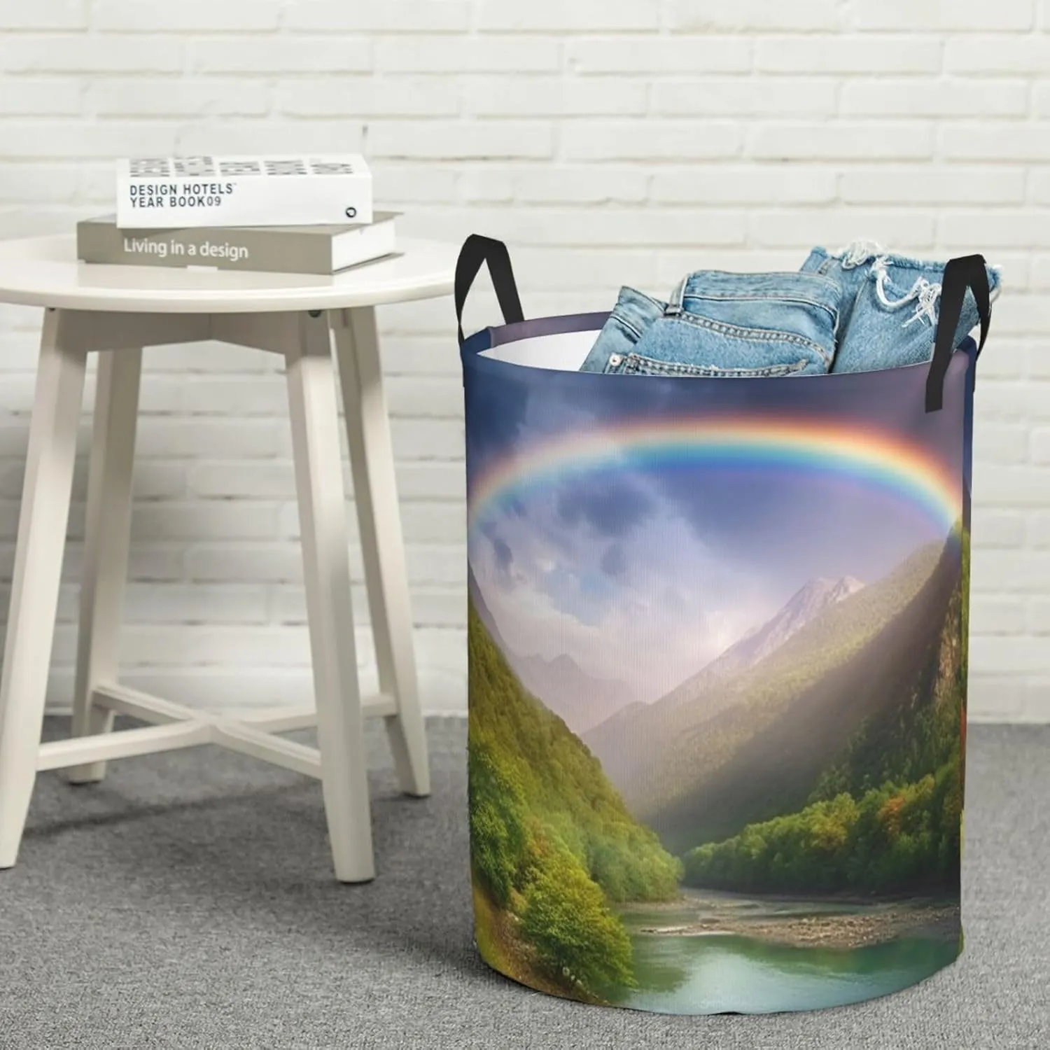 Mountain Valley with Rainbow Laundry Basket Freestanding Laundry Hamper Collapsible Dirty Clothes Basket Tall Clothes Hamper with Handles for Dorm Bathroom Bedroom Travel Camping
