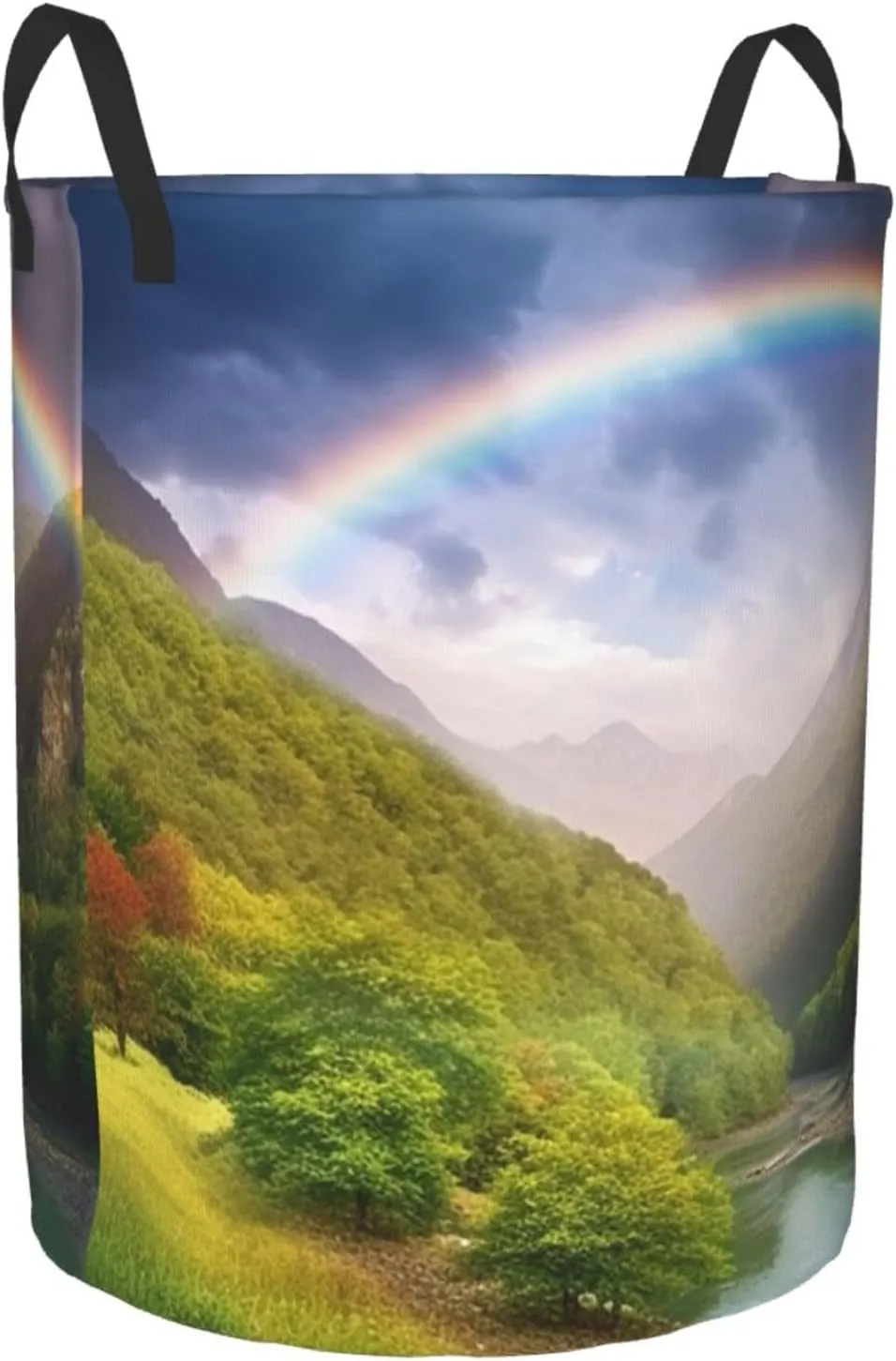 Mountain Valley with Rainbow Laundry Basket Freestanding Laundry Hamper Collapsible Dirty Clothes Basket Tall Clothes Hamper with Handles for Dorm Bathroom Bedroom Travel Camping