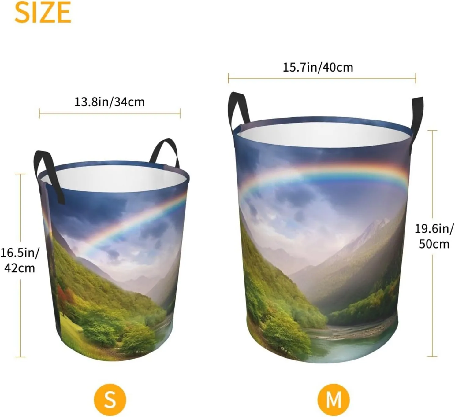 Mountain Valley with Rainbow Laundry Basket Freestanding Laundry Hamper Collapsible Dirty Clothes Basket Tall Clothes Hamper with Handles for Dorm Bathroom Bedroom Travel Camping