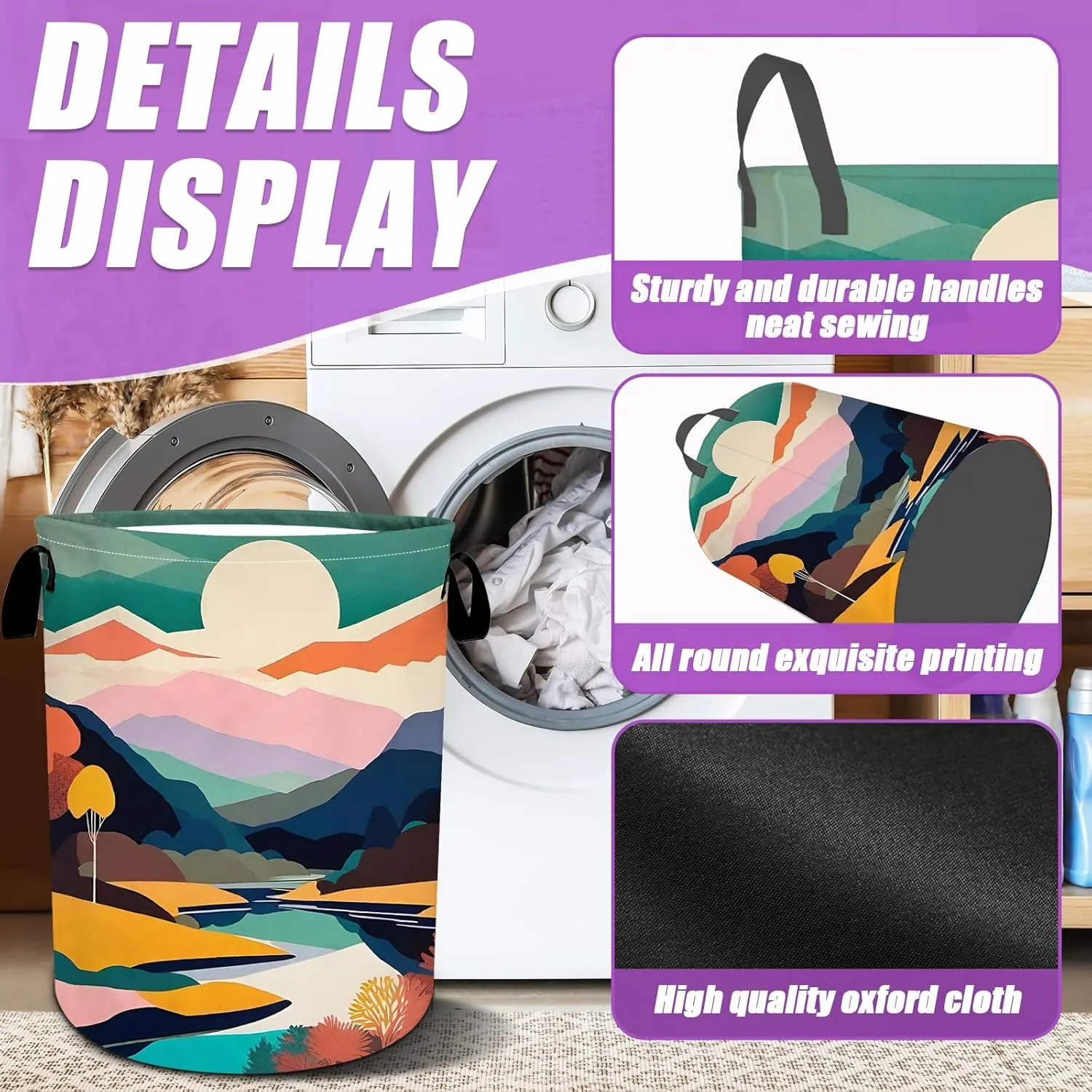 Mountains Sunset Laundry Basket Foldable Laundry Hamper Tote Bag Storage Bucket Toy Organizer For Bathroom/Laundry/Bedroom（19.6x15.7inch）