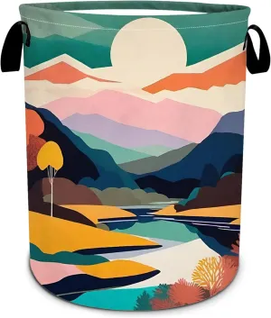 Mountains Sunset Laundry Basket Foldable Laundry Hamper Tote Bag Storage Bucket Toy Organizer For Bathroom/Laundry/Bedroom（19.6x15.7inch）