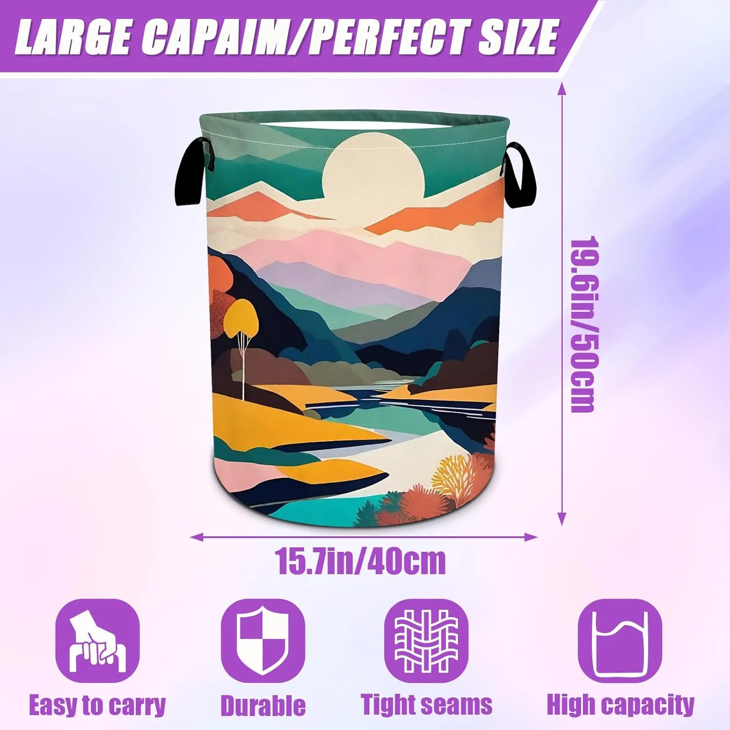 Mountains Sunset Laundry Basket Foldable Laundry Hamper Tote Bag Storage Bucket Toy Organizer For Bathroom/Laundry/Bedroom（19.6x15.7inch）