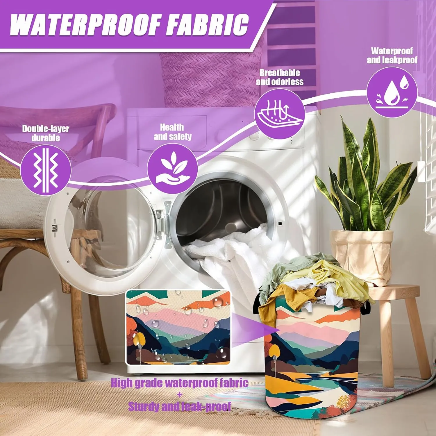 Mountains Sunset Laundry Basket Foldable Laundry Hamper Tote Bag Storage Bucket Toy Organizer For Bathroom/Laundry/Bedroom（19.6x15.7inch）