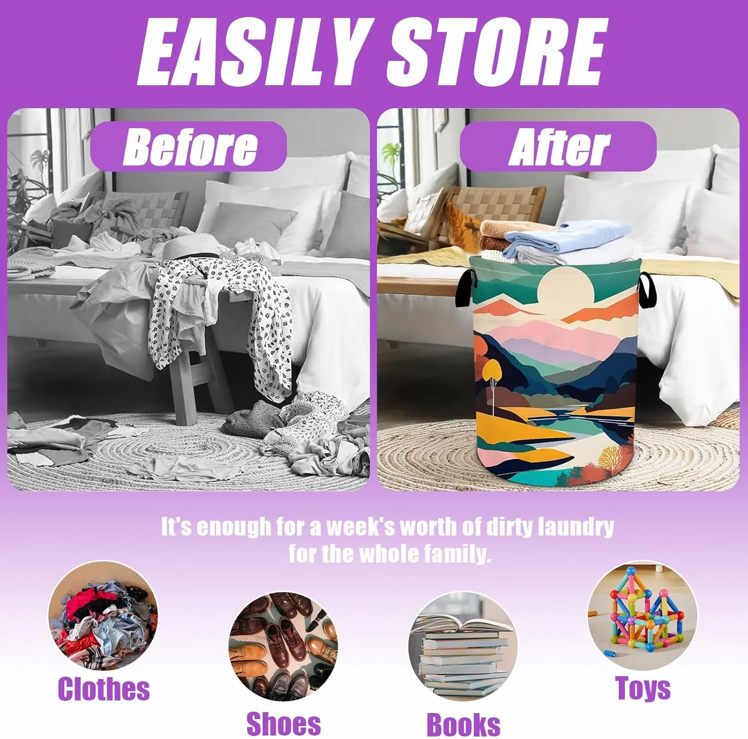 Mountains Sunset Laundry Basket Foldable Laundry Hamper Tote Bag Storage Bucket Toy Organizer For Bathroom/Laundry/Bedroom（19.6x15.7inch）