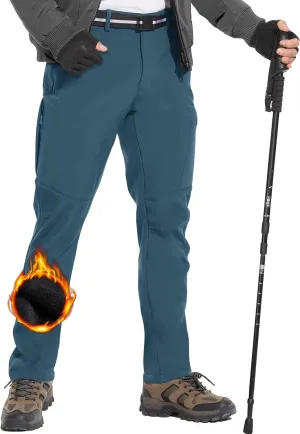 MOURCE Men's Fleece Lined Snow Hiking Pants Water Resistant，Insulated Winter Ski Pants 6 Zip Pockets and Belt