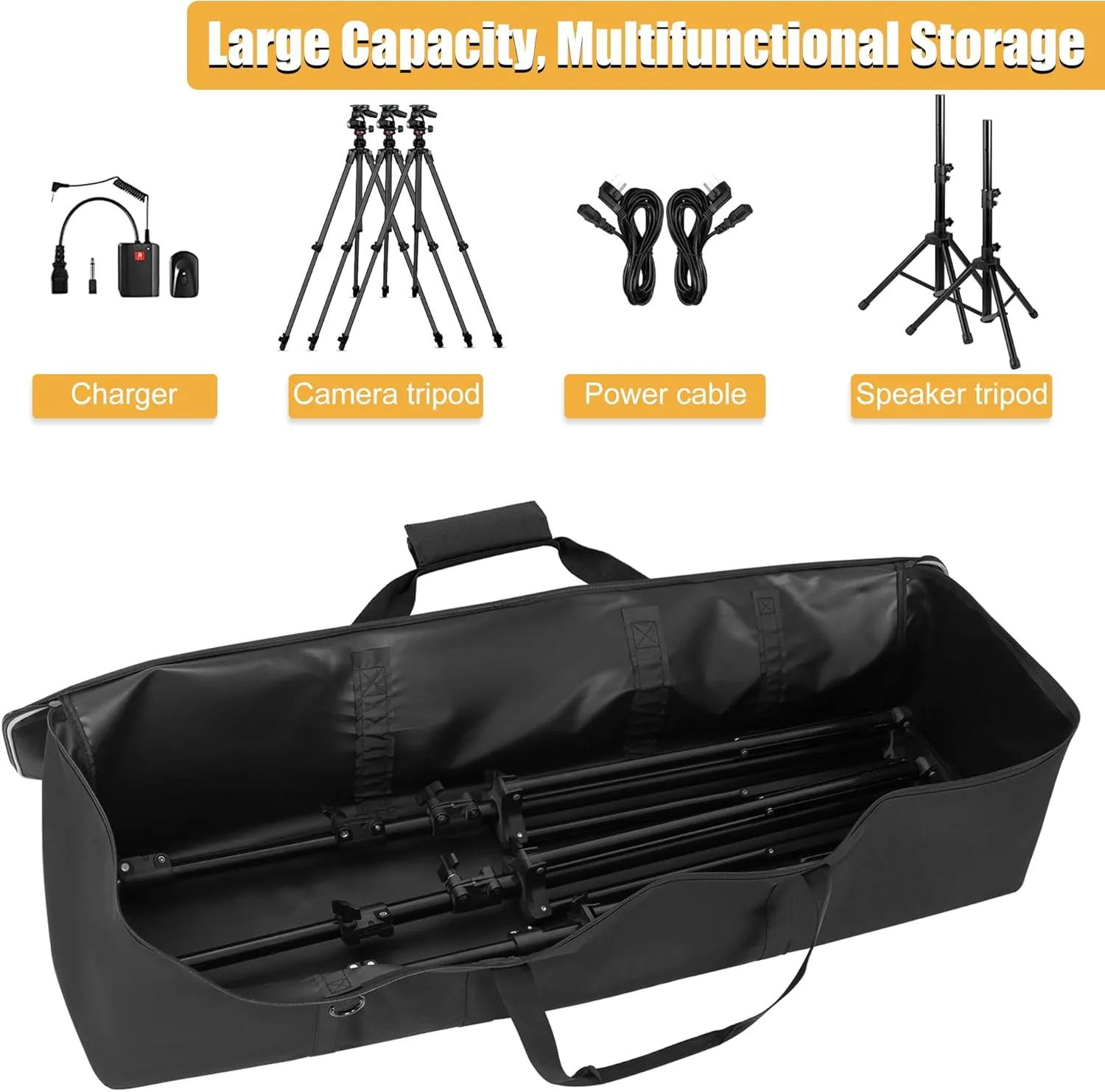 Multifunctional Tripod Bag 40 X 9.5 X 9.5 Inches / 101.5 X 24 X 24 cm Heavy Duty Tripod Carrying Case with Handle for Microphone Stands, Lights, Speakers, Cameras, Booms, Black