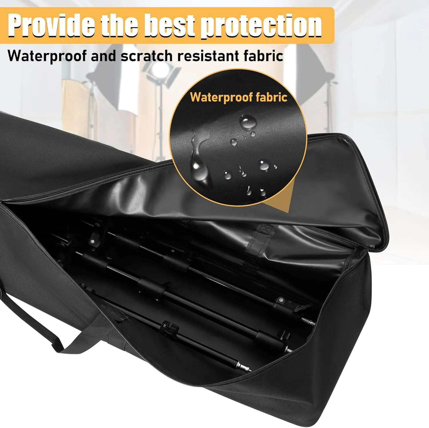 Multifunctional Tripod Bag 40 X 9.5 X 9.5 Inches / 101.5 X 24 X 24 cm Heavy Duty Tripod Carrying Case with Handle for Microphone Stands, Lights, Speakers, Cameras, Booms, Black