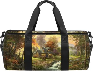 MUOOUM Dorset Village Landscape Sports Gym Bag Travel Duffel Bag for Women and Men Luggage Handbag