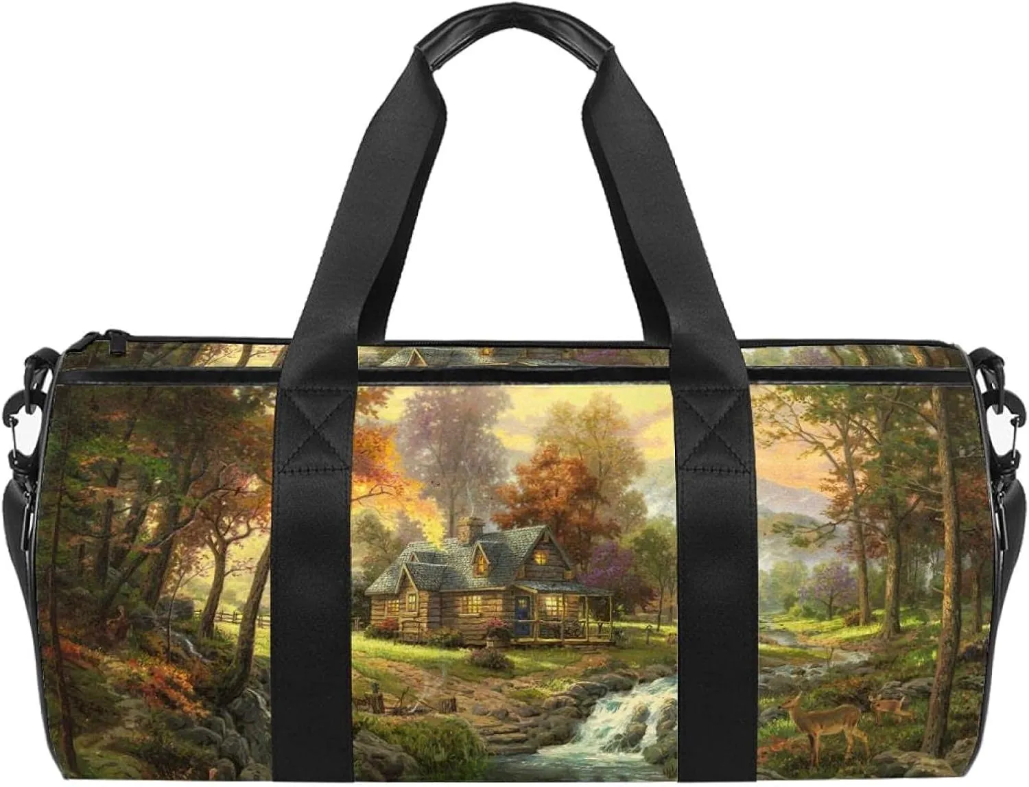 MUOOUM Dorset Village Landscape Sports Gym Bag Travel Duffel Bag for Women and Men Luggage Handbag