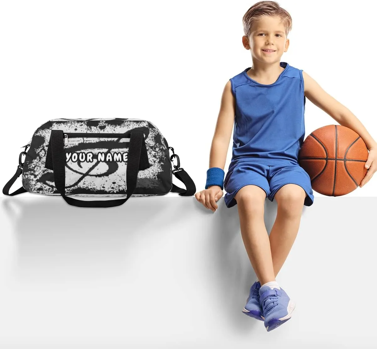 Music Notes Black Personalized Kids Duffel Bag for Girls Boys, Music Notes Debris Custom Name Dance Bag Overnight Small Duffel Bag Carry On Weekend Sports Travel Bag for School Practice Gymnastics Ballet