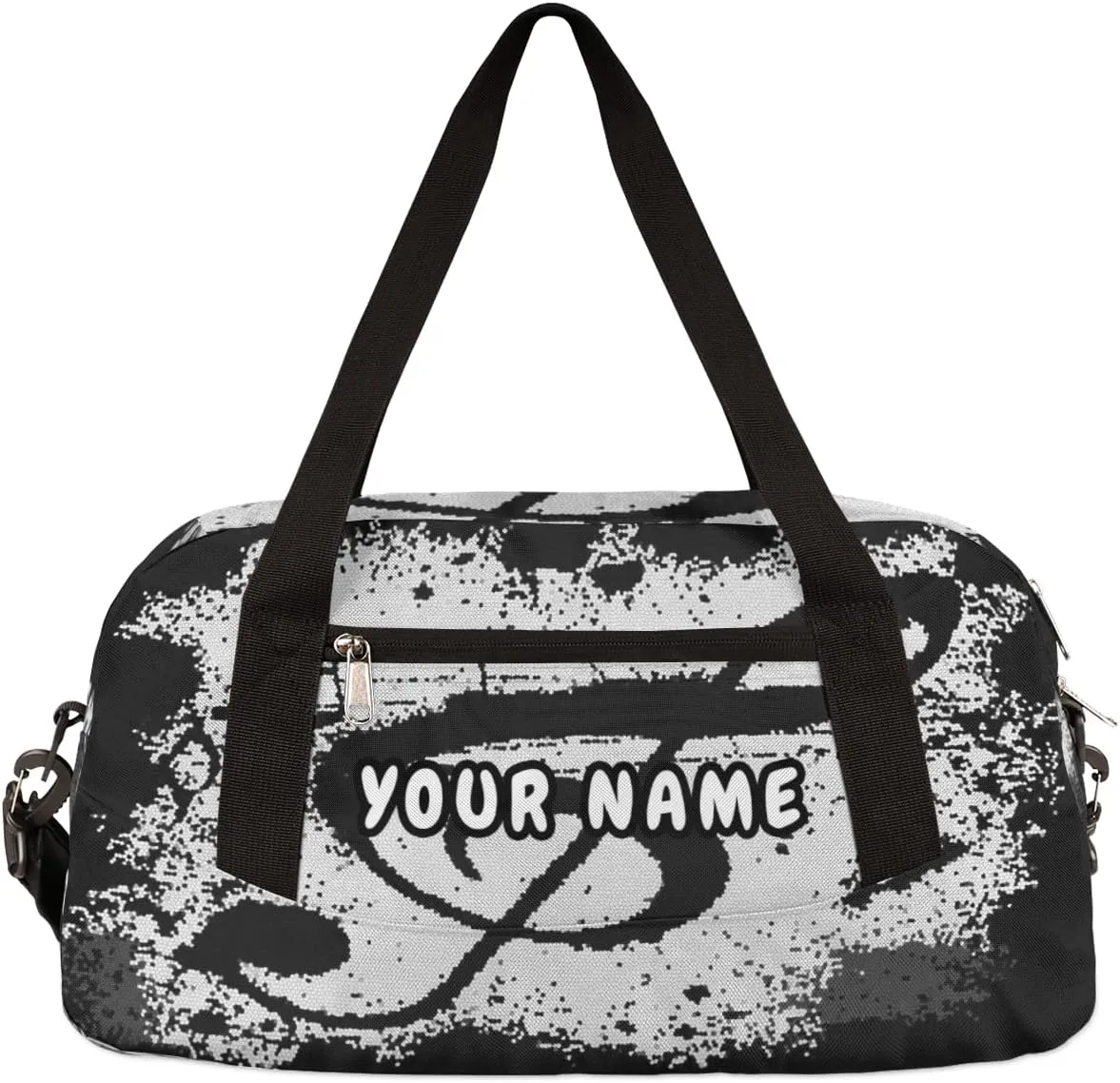 Music Notes Black Personalized Kids Duffel Bag for Girls Boys, Music Notes Debris Custom Name Dance Bag Overnight Small Duffel Bag Carry On Weekend Sports Travel Bag for School Practice Gymnastics Ballet