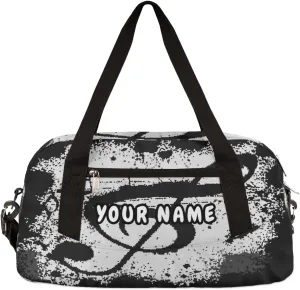 Music Notes Black Personalized Kids Duffel Bag for Girls Boys, Music Notes Debris Custom Name Dance Bag Overnight Small Duffel Bag Carry On Weekend Sports Travel Bag for School Practice Gymnastics Ballet