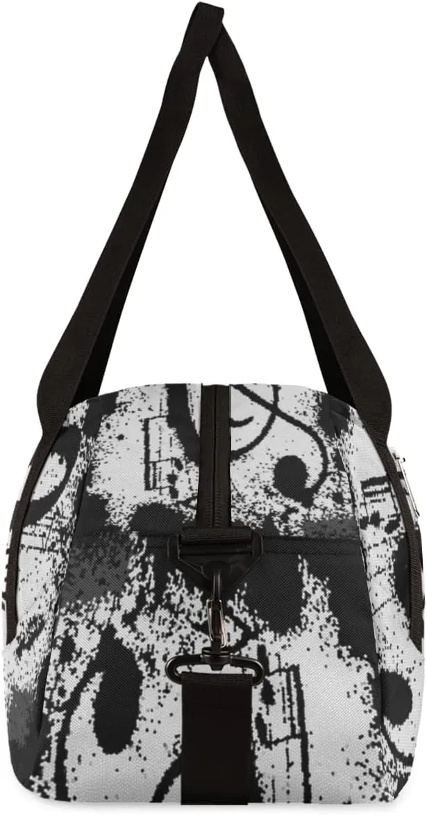 Music Notes Black Personalized Kids Duffel Bag for Girls Boys, Music Notes Debris Custom Name Dance Bag Overnight Small Duffel Bag Carry On Weekend Sports Travel Bag for School Practice Gymnastics Ballet