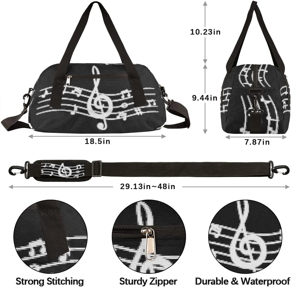 Music Notes Kids Duffel Bag for Girls Boys Teens, Music Pixel Wind Dance Bag Overnight Small Duffel Bag Carry On Weekend Sports Gym Travel Bag for School Practice Gymnastics Ballet