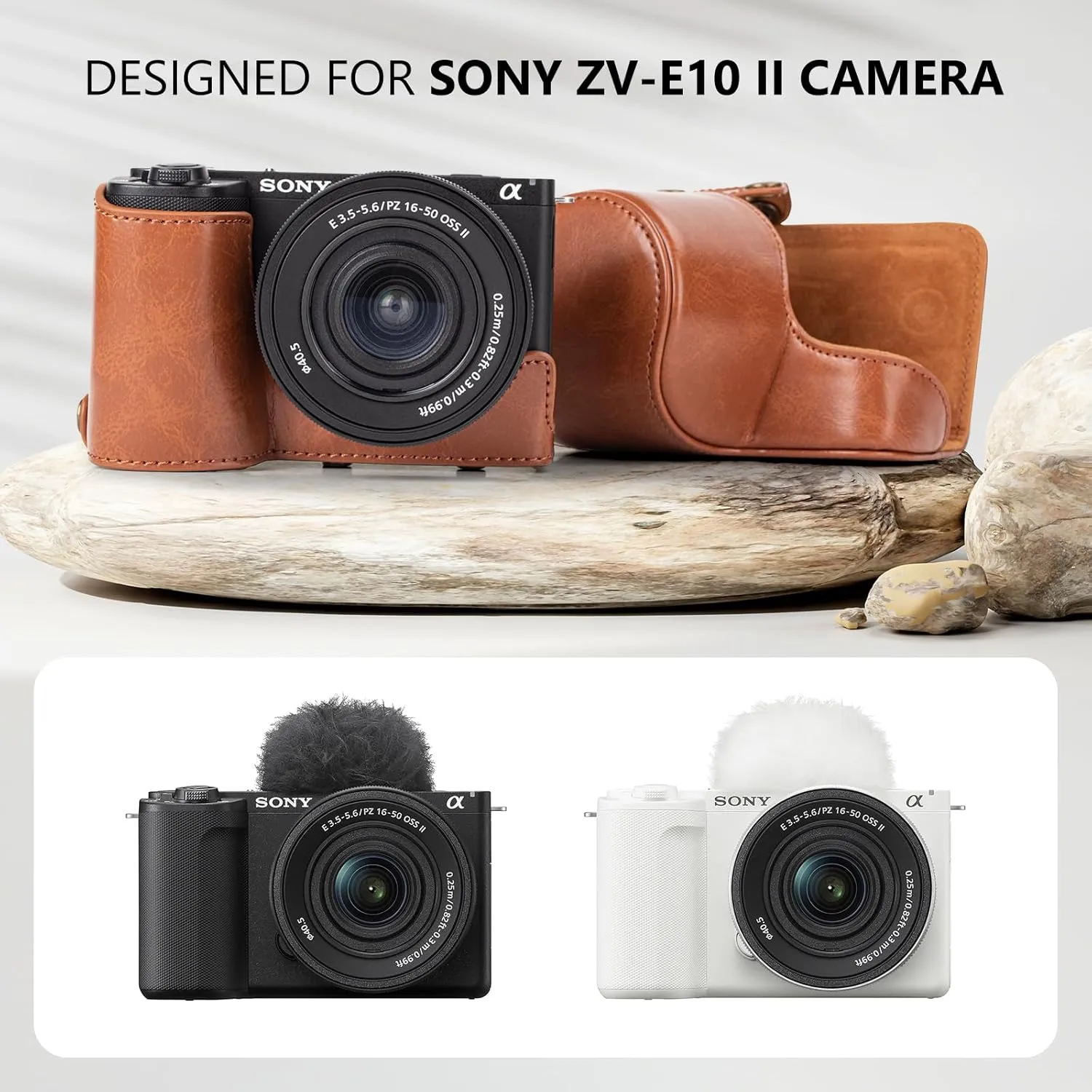 MUZIRI KINOKOO Case for Sony ZV-E10 II Camera, PU Leather Protective Case for Sony Alpha ZV-E10 II/ZVE10 II Camera with 16-50mm Lens - Removable ZVE10 II Carrying Case with Shoulder Strap - Brown