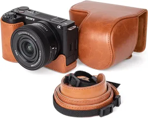 MUZIRI KINOKOO Case for Sony ZV-E10 II Camera, PU Leather Protective Case for Sony Alpha ZV-E10 II/ZVE10 II Camera with 16-50mm Lens - Removable ZVE10 II Carrying Case with Shoulder Strap - Brown