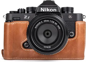 MUZIRI KINOKOO Nikon Z f Zf Case, PU Leather Protective Case Compatible for Nikon Z f/Zf Camera - with Hand Grip and Opening Bottom Design - Brown