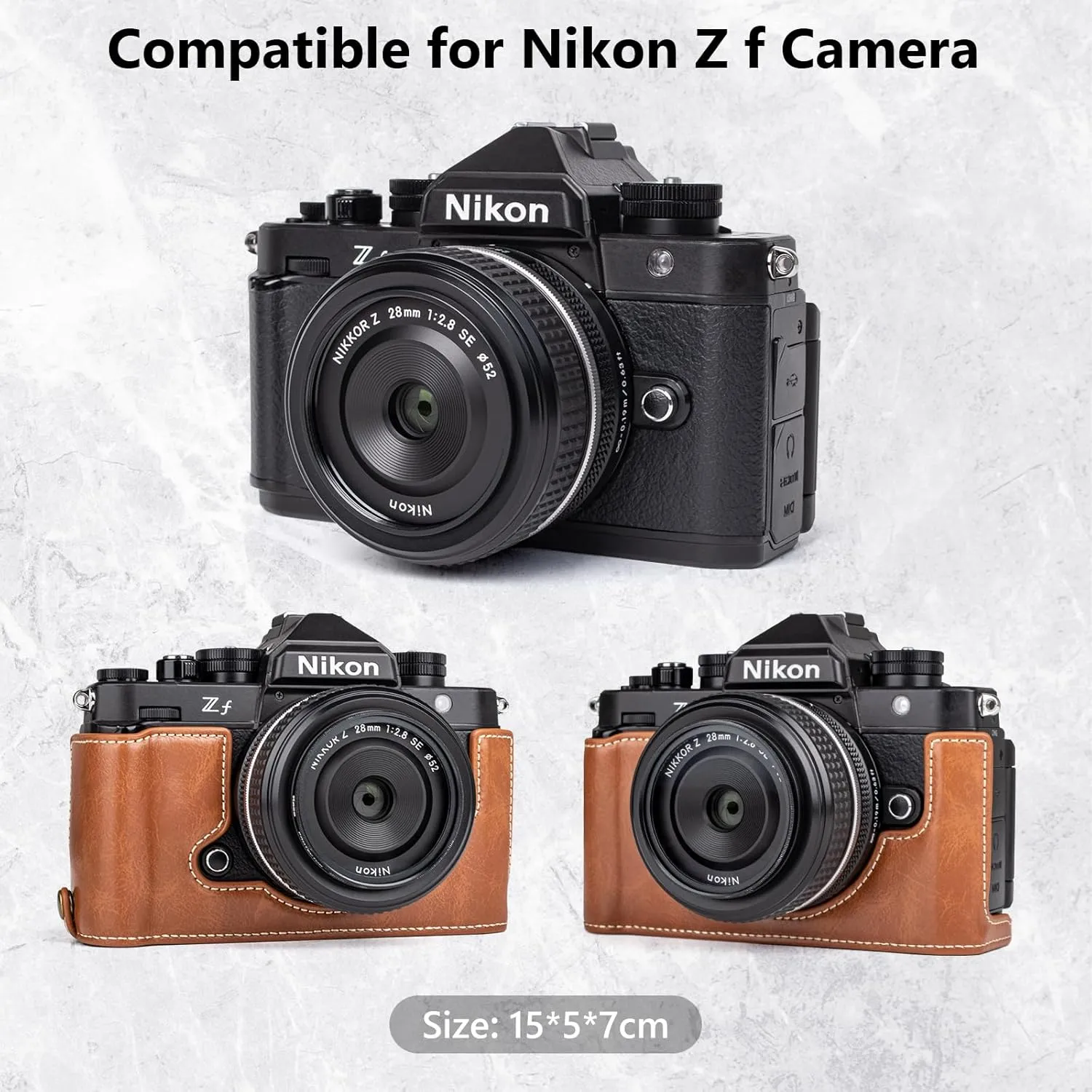 MUZIRI KINOKOO Nikon Z f Zf Case, PU Leather Protective Case Compatible for Nikon Z f/Zf Camera - with Hand Grip and Opening Bottom Design - Brown