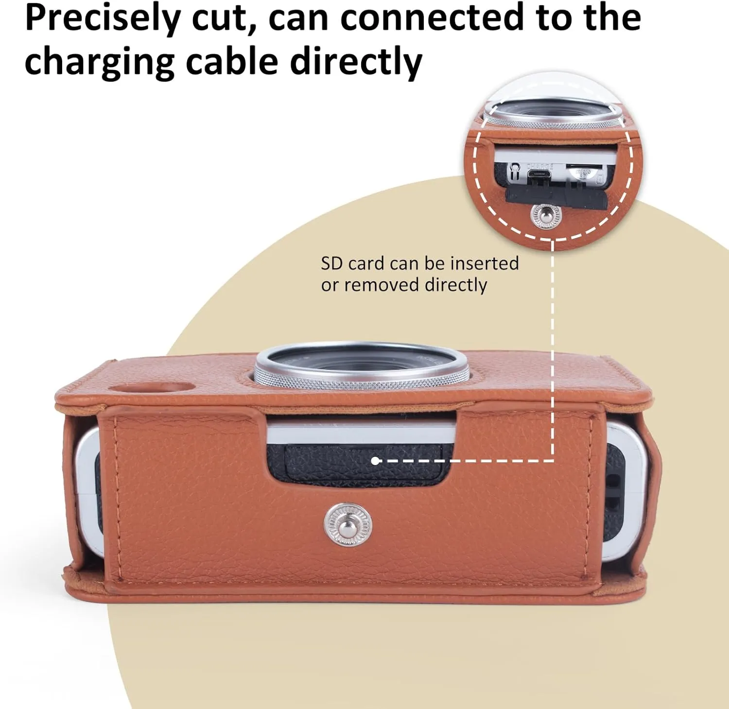 MUZIRI KINOKOO Protective Case for Instax Mini EVO Instant Camera - Lychee Texture Premium PU Leather Fuji Mini EVO Camera Case with Adjustable Shoulder Strap & Precise Open Hole for Charging - Brown
