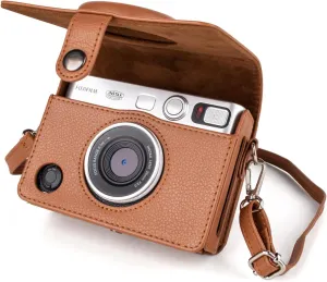 MUZIRI KINOKOO Protective Case for Instax Mini EVO Instant Camera - Lychee Texture Premium PU Leather Fuji Mini EVO Camera Case with Adjustable Shoulder Strap & Precise Open Hole for Charging - Brown