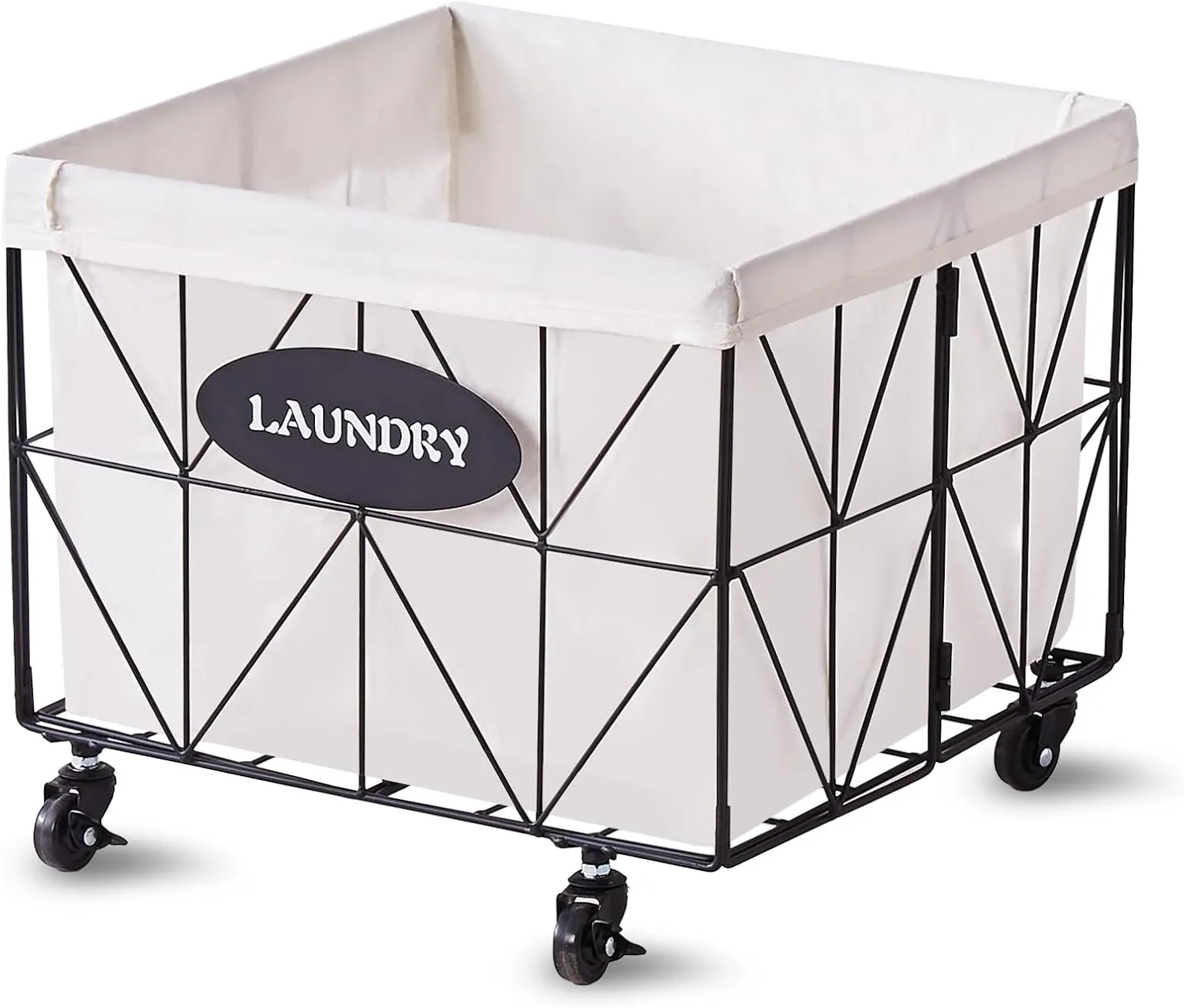 Mxfurhawa Collapsible Laundry Hamper with Wheels, 65L Capacity and Removable Liner, Sturdy Metal Frame for Clothes Storage and Transport - Convenient Laundry Basket for Home Use (65L-LE-Black)
