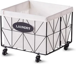 Mxfurhawa Collapsible Laundry Hamper with Wheels, 65L Capacity and Removable Liner, Sturdy Metal Frame for Clothes Storage and Transport - Convenient Laundry Basket for Home Use (65L-LE-Black)