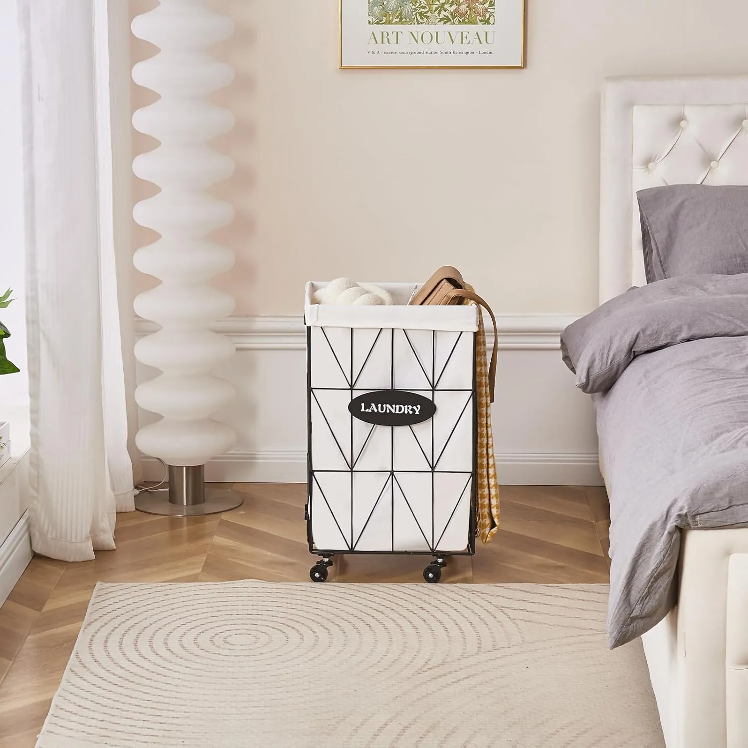 Mxfurhawa Collapsible Laundry Hamper with Wheels,Capacity and Removable Liner, Sturdy Metal Frame for Clothes Storage and Transport (65L-LC-Black)