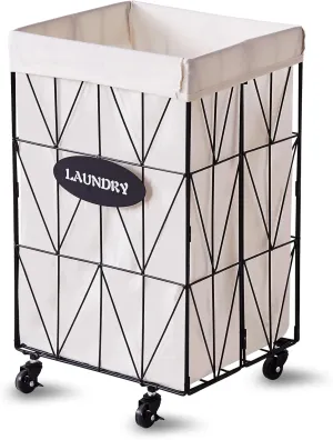 Mxfurhawa Collapsible Laundry Hamper with Wheels,Capacity and Removable Liner, Sturdy Metal Frame for Clothes Storage and Transport (65L-LC-Black)
