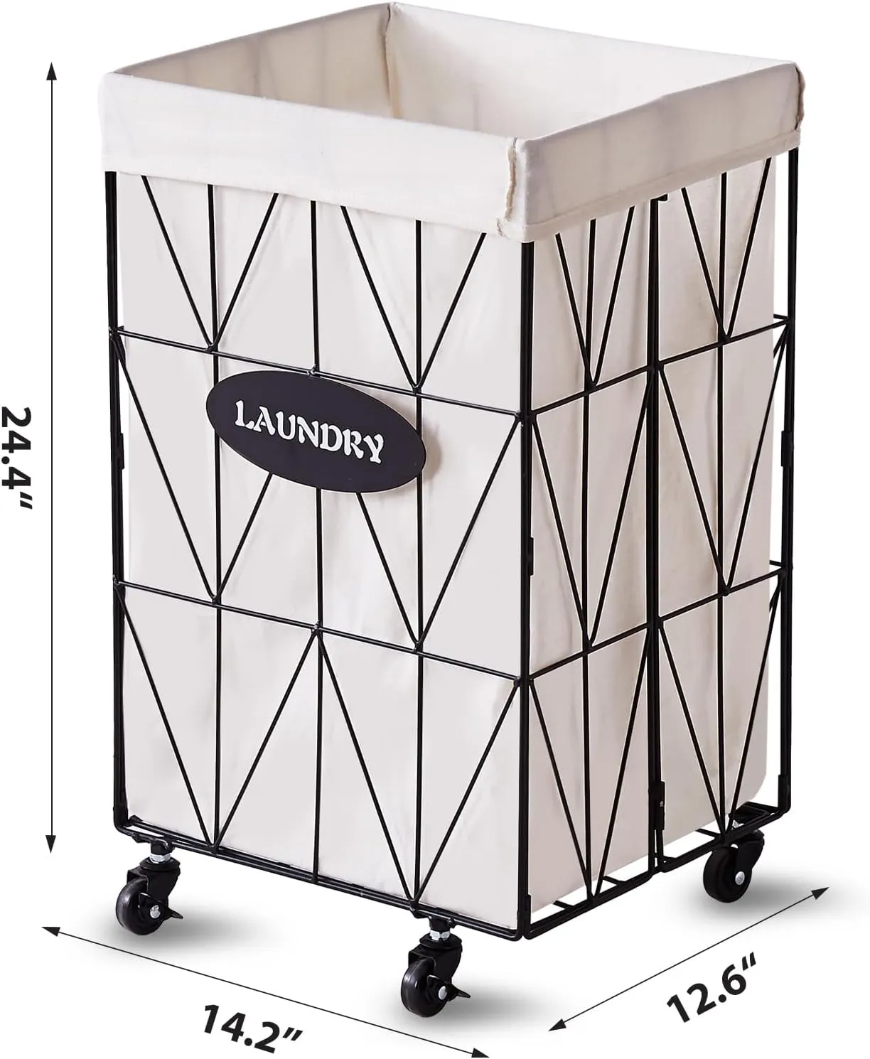 Mxfurhawa Collapsible Laundry Hamper with Wheels,Capacity and Removable Liner, Sturdy Metal Frame for Clothes Storage and Transport (65L-LC-Black)