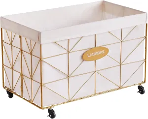 Mxfurhawa Laundry Hamper, 65L Collapsible Laundry Basket Large Capacity Metal Laundry Hamper with Removable Liner, Rolling Wheels and Collapsible Design for Storage and Organization (65L Rectangular)