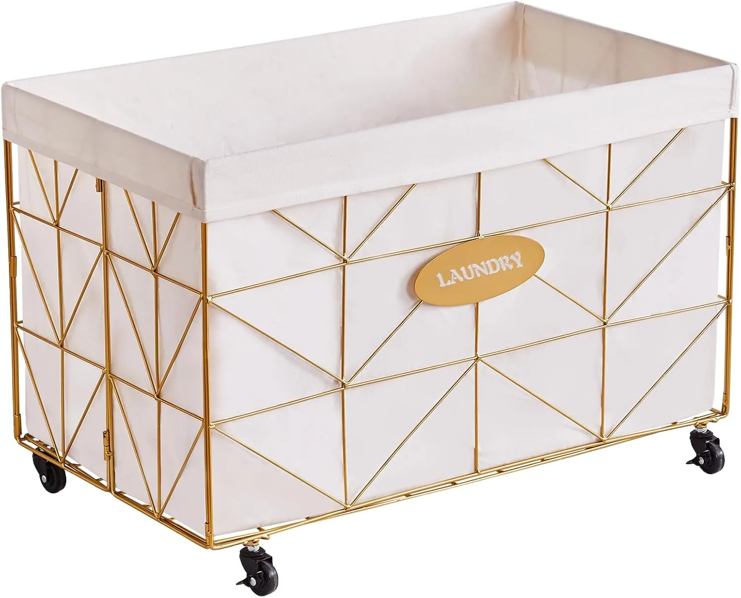 Mxfurhawa Laundry Hamper, 65L Collapsible Laundry Basket Large Capacity Metal Laundry Hamper with Removable Liner, Rolling Wheels and Collapsible Design for Storage and Organization (65L Rectangular)