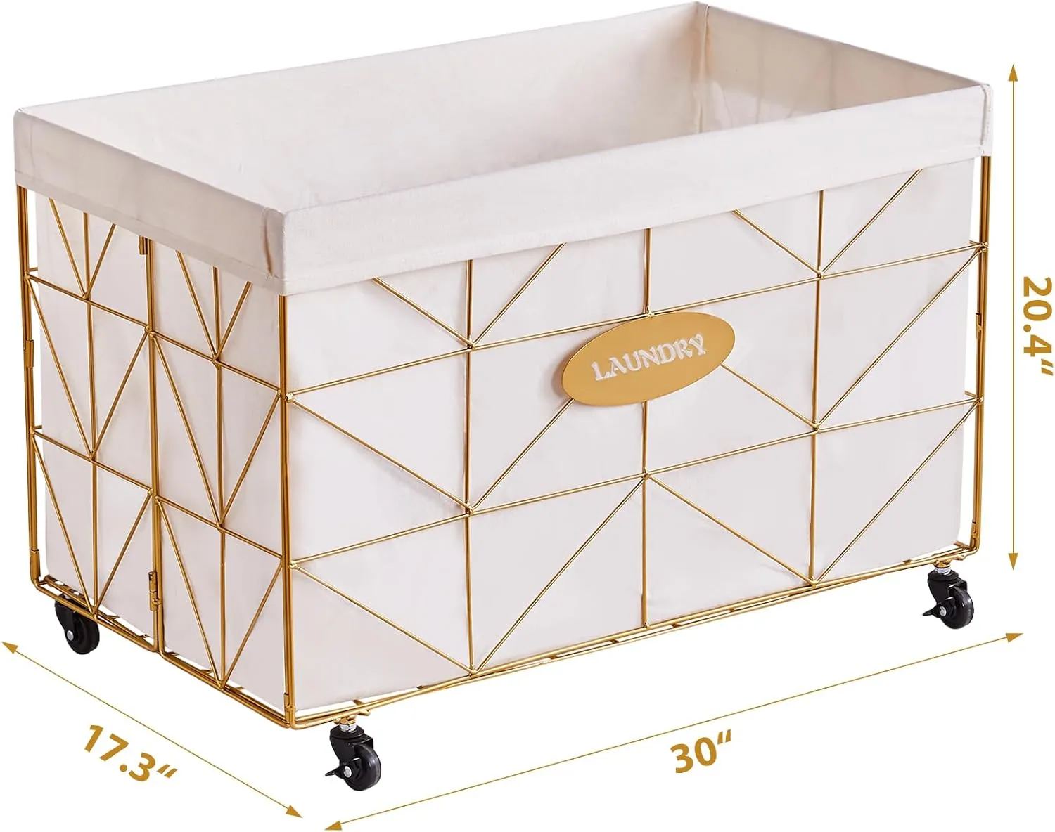 Mxfurhawa Laundry Hamper, 65L Collapsible Laundry Basket Large Capacity Metal Laundry Hamper with Removable Liner, Rolling Wheels and Collapsible Design for Storage and Organization (65L Rectangular)