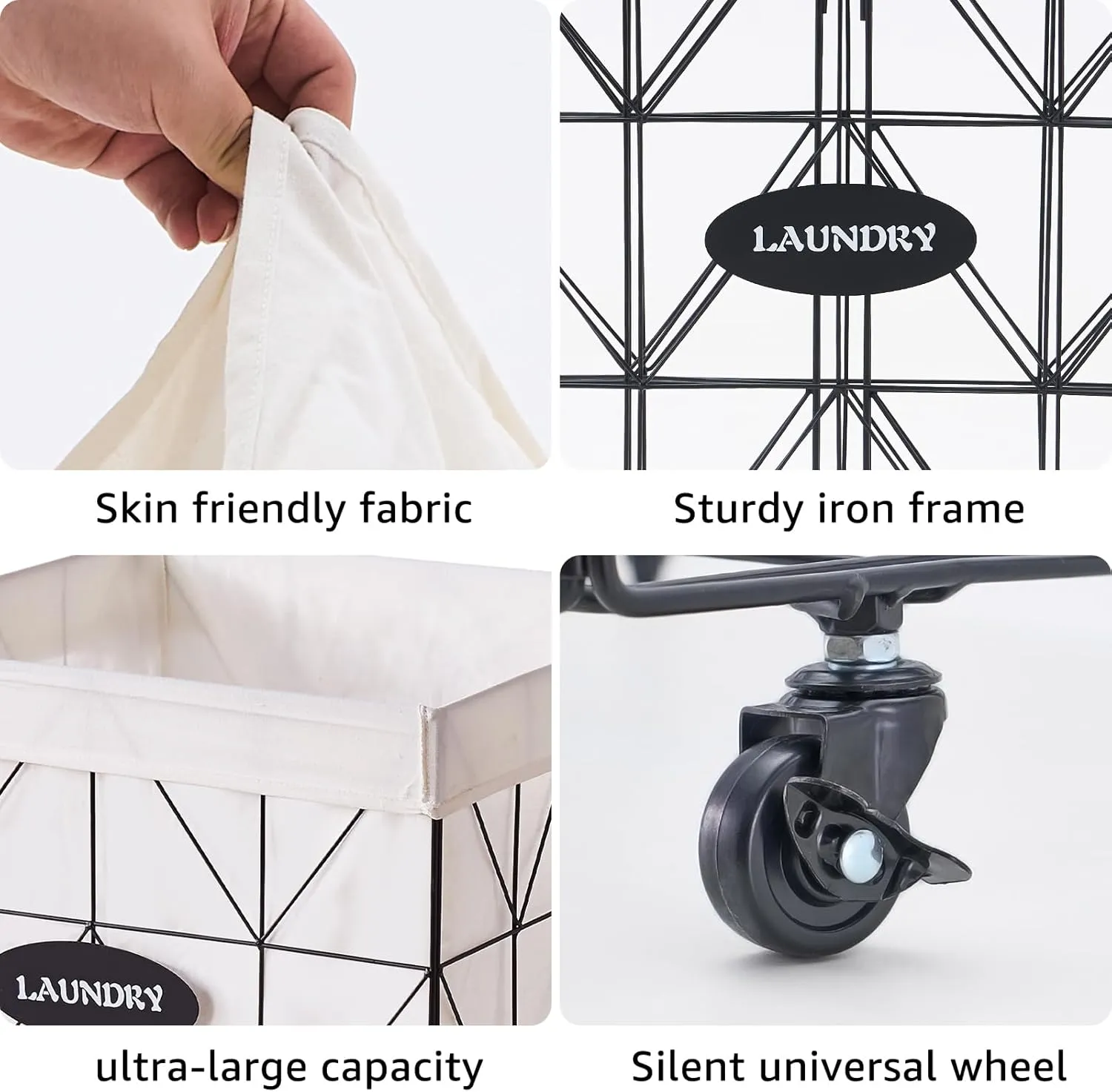 Mxfurhawa Laundry Hamper,Collapsible Laundry Basket Large Capacity Metal Laundry Hamper with Removable Liner, Rolling Wheels and Collapsible Design for Clothes Storage and Organization (210L BLACK)