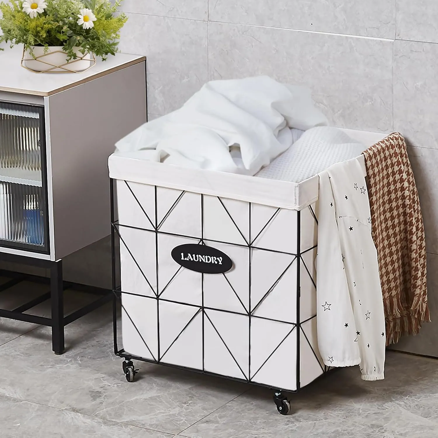 Mxfurhawa Laundry Hamper,Collapsible Laundry Basket Large Capacity Metal Laundry Hamper with Removable Liner, Rolling Wheels and Collapsible Design for Clothes Storage and Organization (210L BLACK)