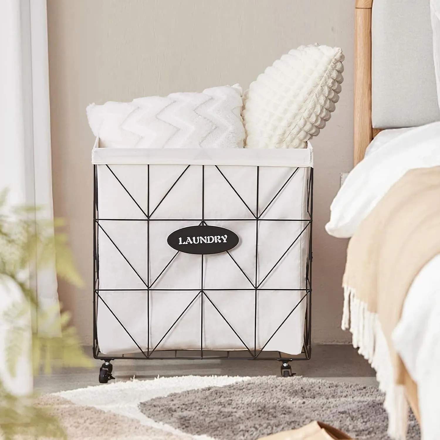 Mxfurhawa Laundry Hamper,Collapsible Laundry Basket Large Capacity Metal Laundry Hamper with Removable Liner, Rolling Wheels and Collapsible Design for Clothes Storage and Organization (210L BLACK)
