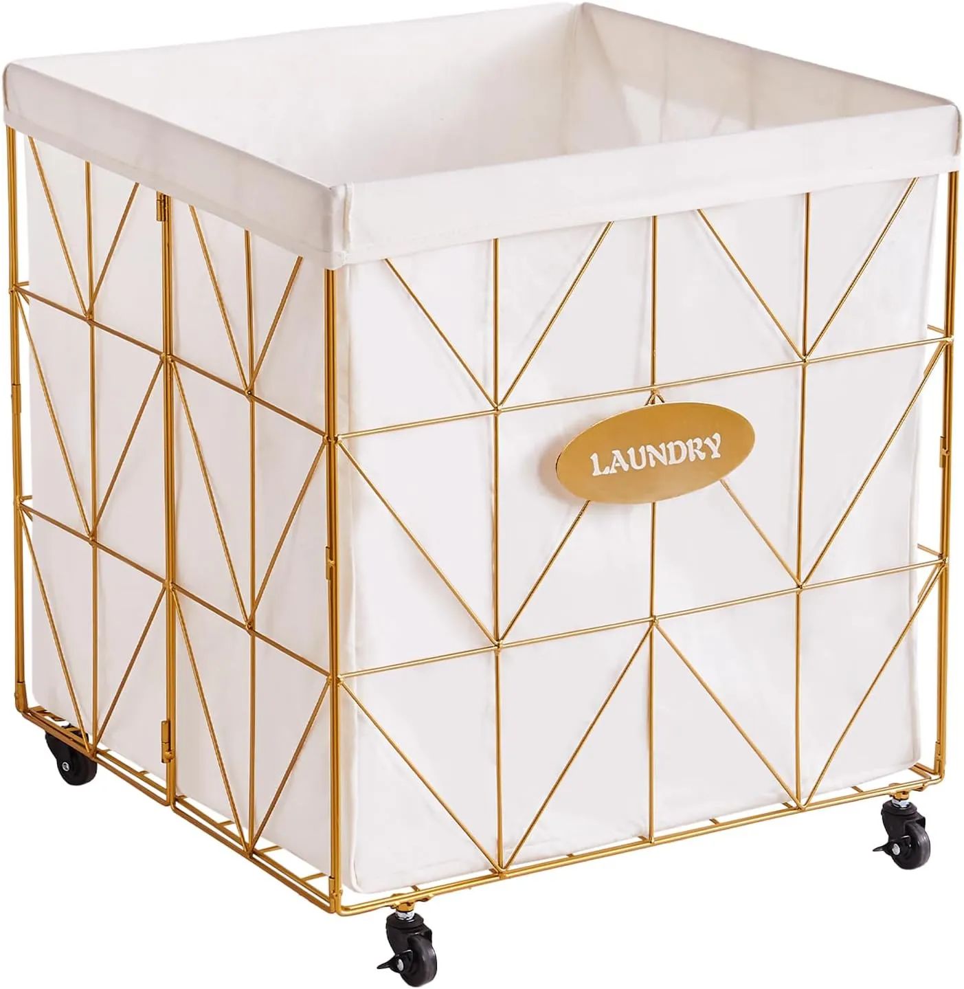 Mxfurhawa Laundry Hamper,Collapsible Laundry Basket Large Capacity Metal Laundry Hamper with Removable Liner, Rolling Wheels and Collapsible Design for Clothes Storage and Organization (210L GOLD)