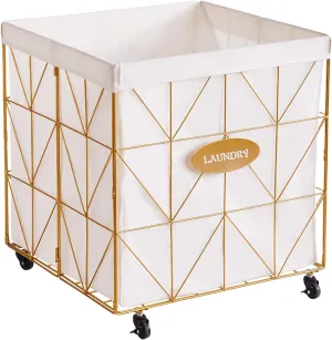 Mxfurhawa Laundry Hamper,Collapsible Laundry Basket Large Capacity Metal Laundry Hamper with Removable Liner, Rolling Wheels and Collapsible Design for Clothes Storage and Organization (210L GOLD)