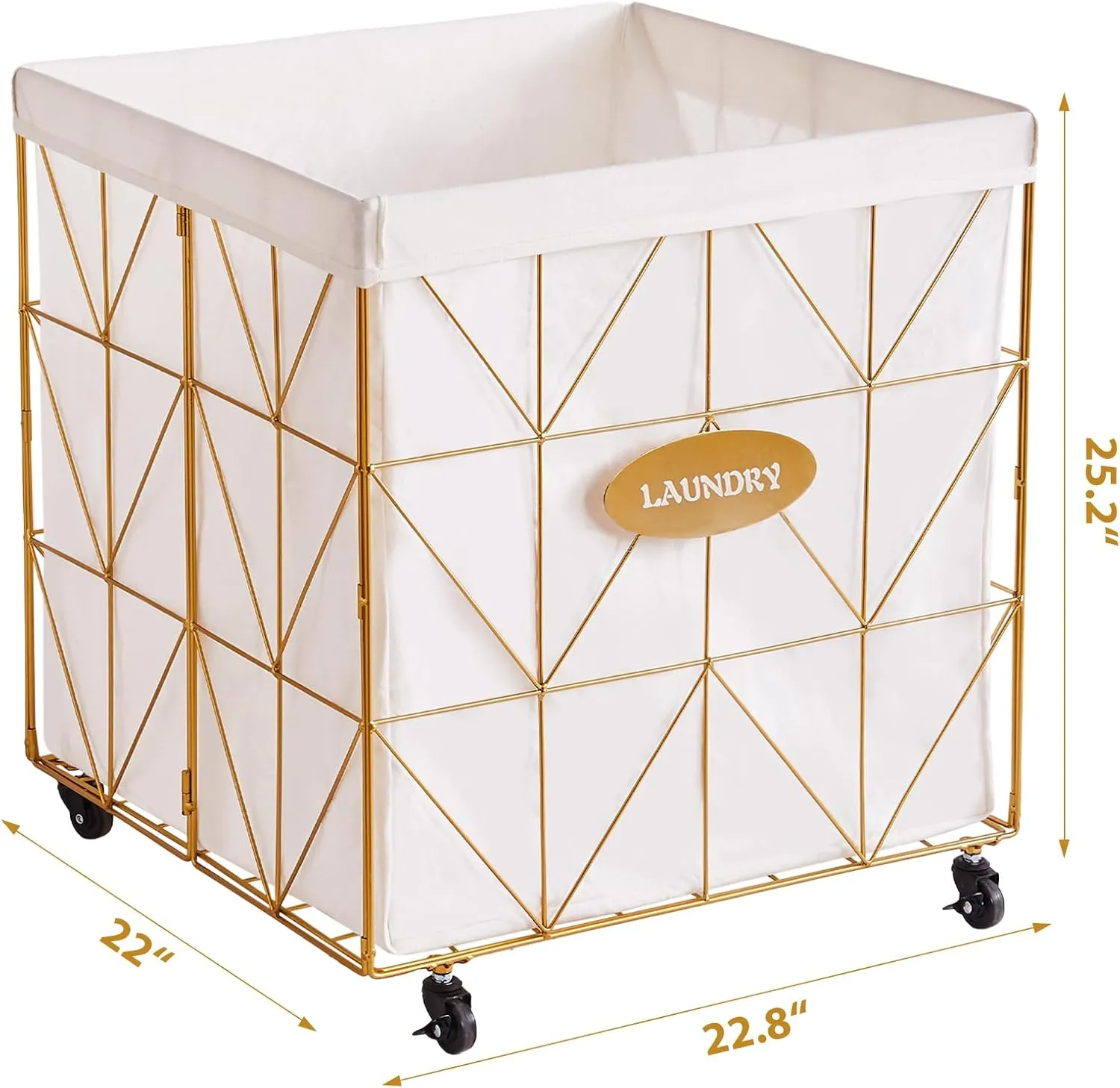 Mxfurhawa Laundry Hamper,Collapsible Laundry Basket Large Capacity Metal Laundry Hamper with Removable Liner, Rolling Wheels and Collapsible Design for Clothes Storage and Organization (210L GOLD)