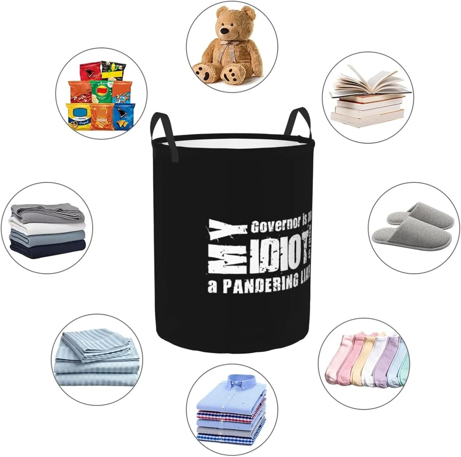 My Governor is an Idiot Laundry Hamper Round Large Capacity Laundry Basket, For Bedroom, Bathroom, Dorm, Laundry Room