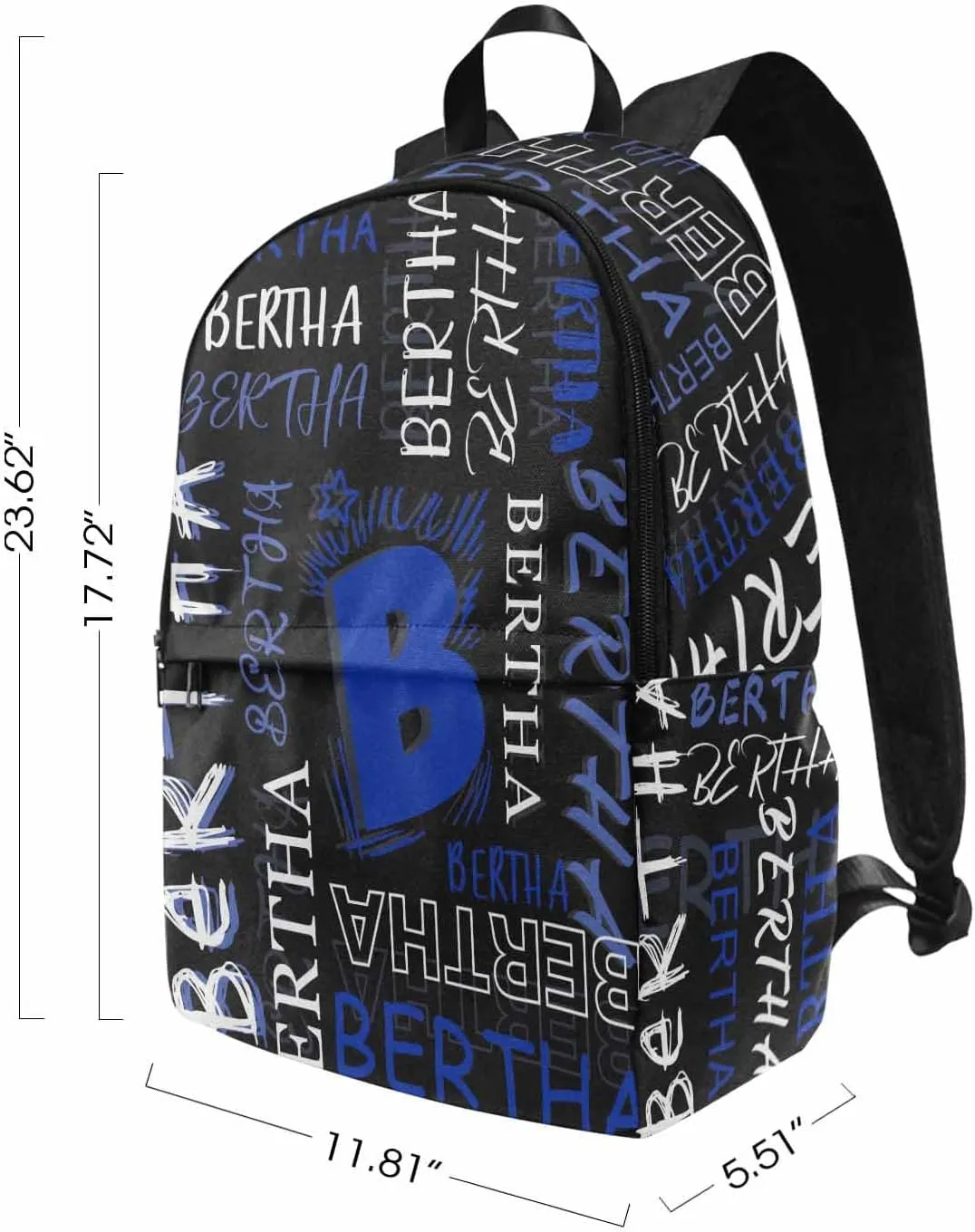MyPupSocks Custom Backpack for Kids, Personalized Black & Blue Initial Name Logo Bag Schoolbag Casual Daypack Customized Name Travel Laptop Bag Backpack for Daughter Son Teens Travel Picnic