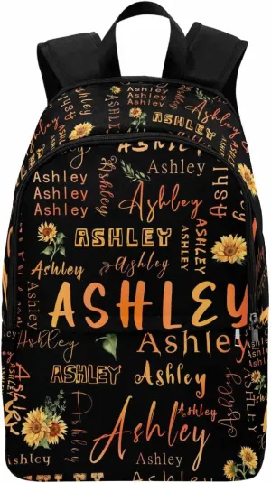 MyPupSocks Custom Name Backpack Bag for Boys Girls, Personalized Gradual Orange Flower with Name Schoolbag Casual Backpack Customized Bookbag for Unisex Back School Camping Hiking Travel