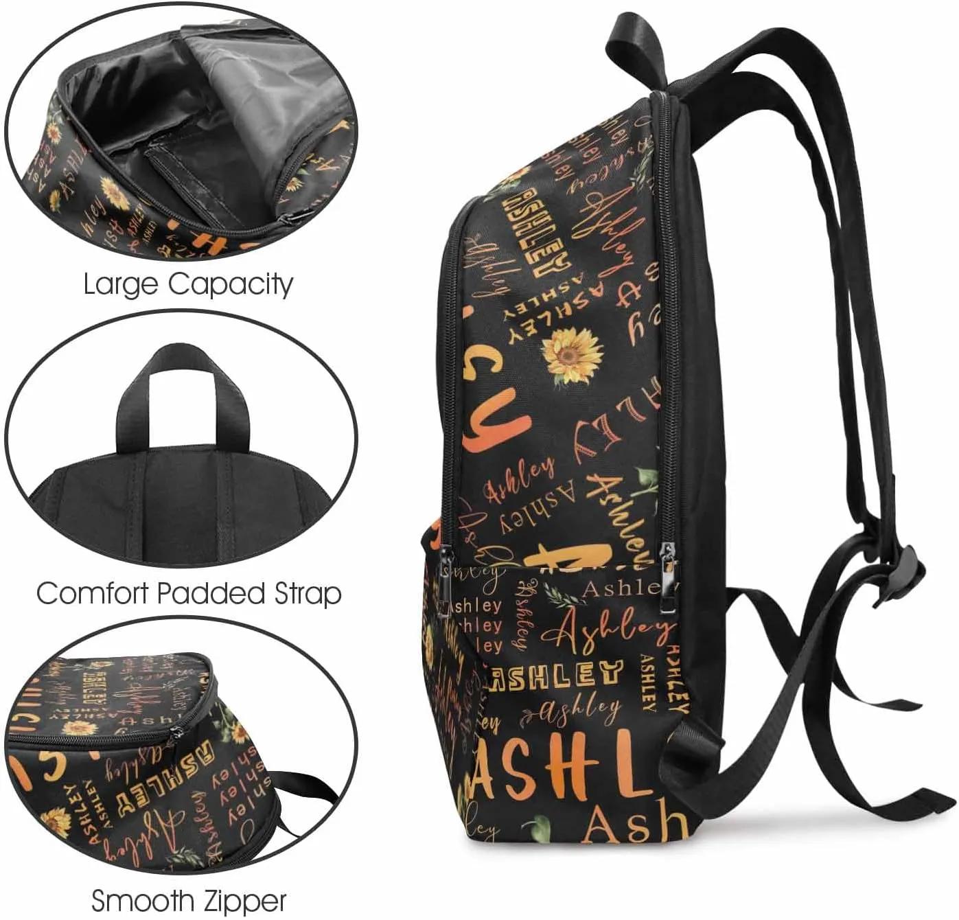 MyPupSocks Custom Name Backpack Bag for Boys Girls, Personalized Gradual Orange Flower with Name Schoolbag Casual Backpack Customized Bookbag for Unisex Back School Camping Hiking Travel