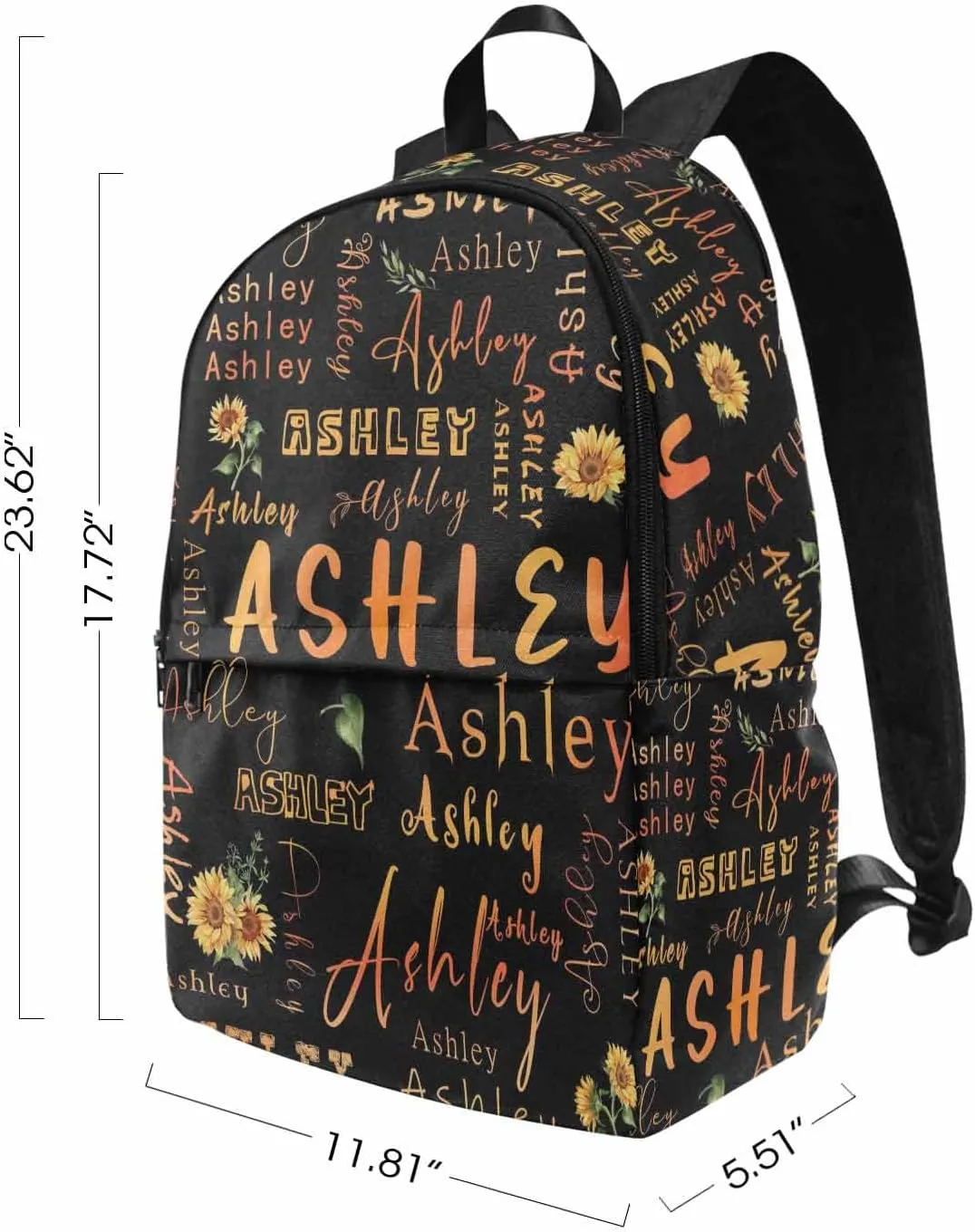 MyPupSocks Custom Name Backpack Bag for Boys Girls, Personalized Gradual Orange Flower with Name Schoolbag Casual Backpack Customized Bookbag for Unisex Back School Camping Hiking Travel