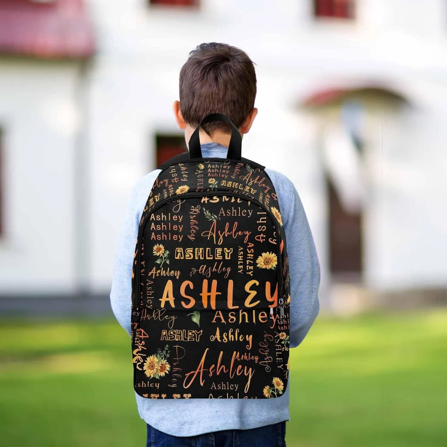 MyPupSocks Custom Name Backpack Bag for Boys Girls, Personalized Gradual Orange Flower with Name Schoolbag Casual Backpack Customized Bookbag for Unisex Back School Camping Hiking Travel