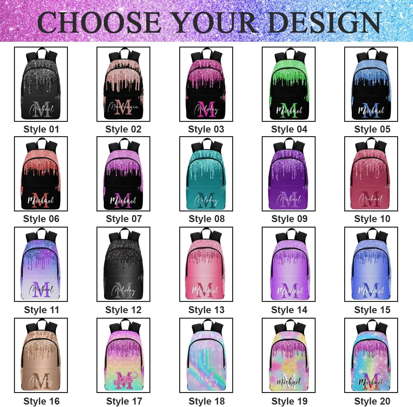 MyPupSocks Custom School Backpack for Kids Boys Girls, Personalized Glitter Casual Backpack Schoolbag Customized Bookbag or Lunch Bag for Unisex Students Back School Multipurpose Camping Travel Bag