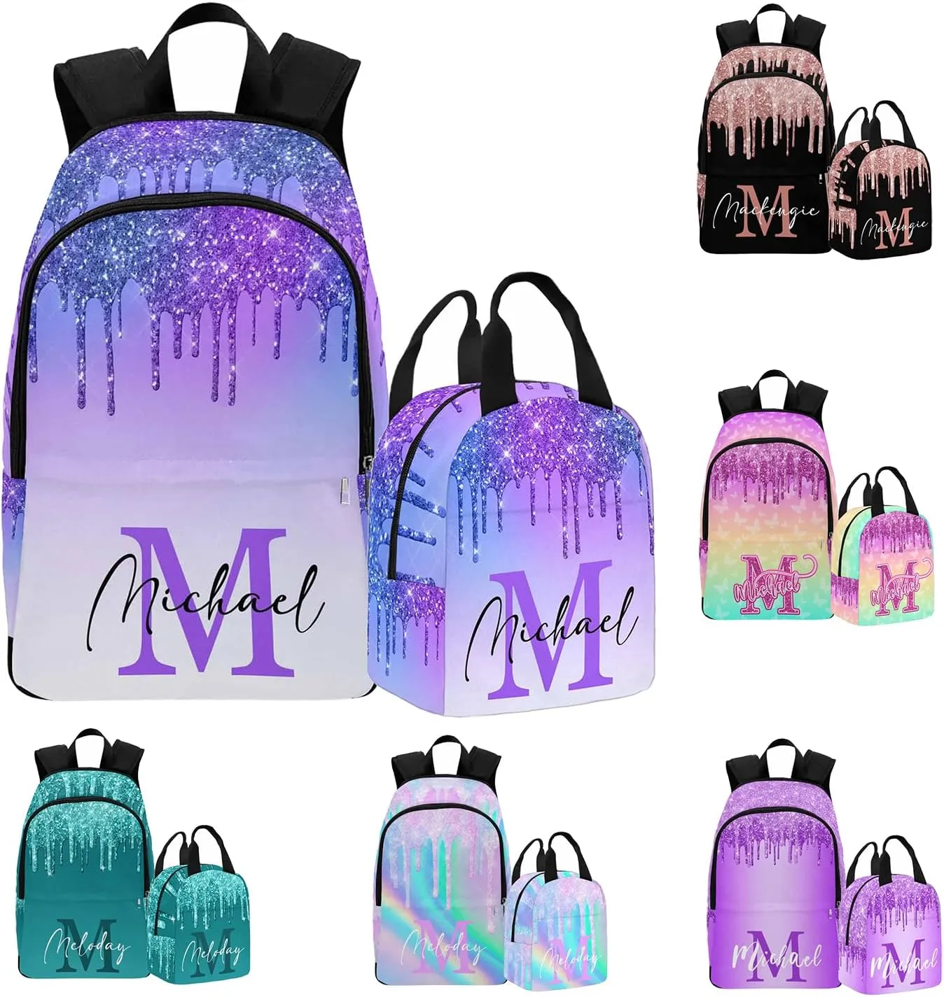 MyPupSocks Custom School Backpack for Kids Boys Girls, Personalized Glitter Casual Backpack Schoolbag Customized Bookbag or Lunch Bag for Unisex Students Back School Multipurpose Camping Travel Bag