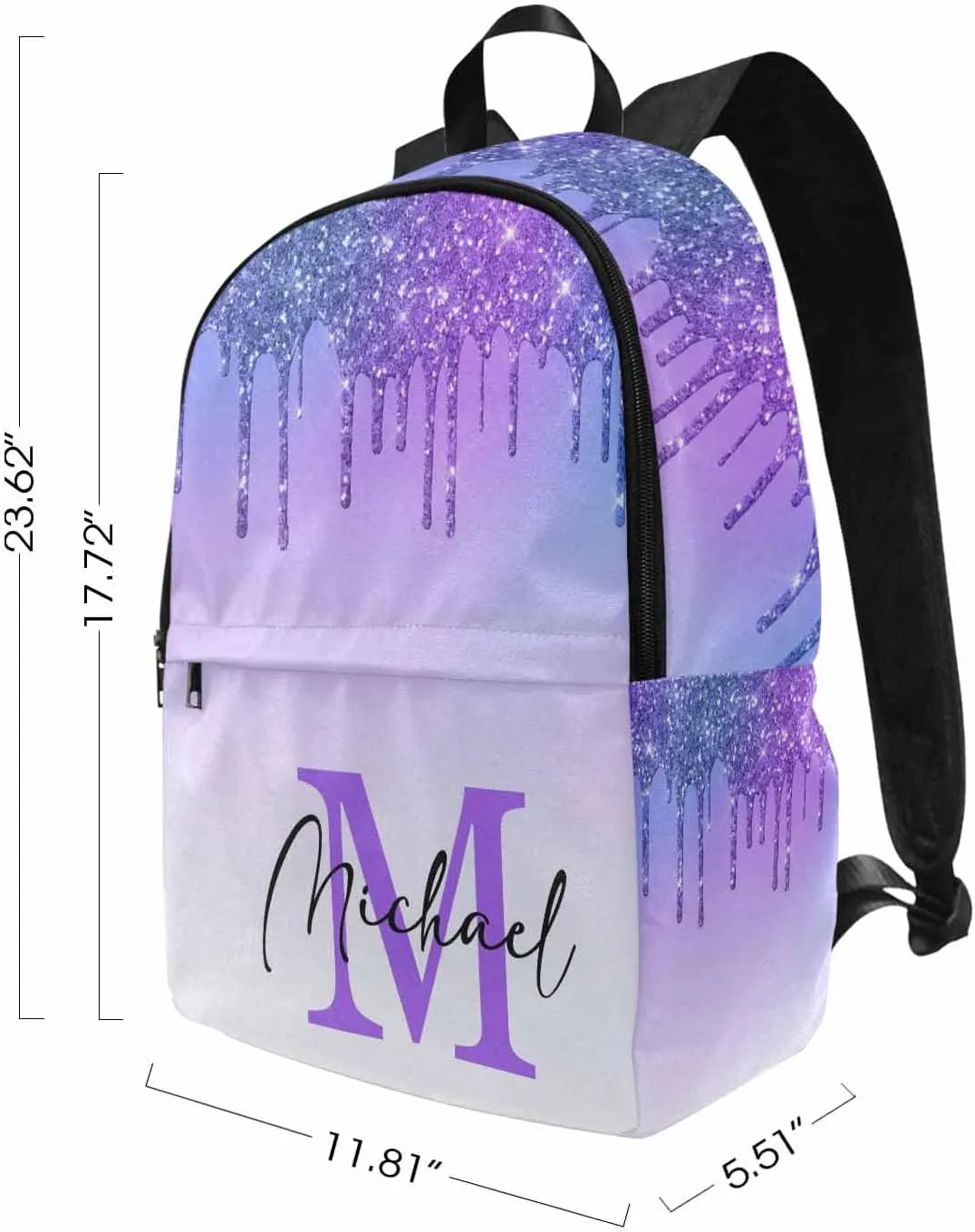 MyPupSocks Custom School Backpack for Kids Boys Girls, Personalized Glitter Casual Backpack Schoolbag Customized Bookbag or Lunch Bag for Unisex Students Back School Multipurpose Camping Travel Bag