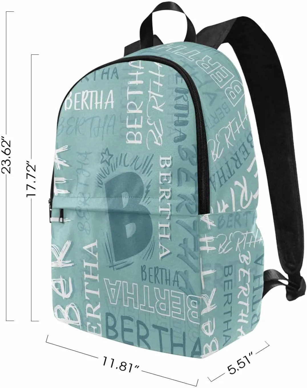 MyPupSocks Customize Name Casual School Backpack for Kids, Personalized Green Initial Name Schoolbag Shoulder Bag Custom Travel Daypack for Students Boys Girls Back School Gifts Picnic