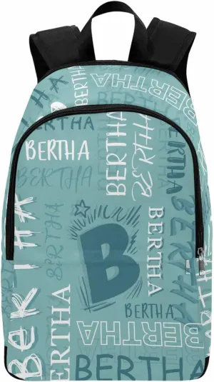 MyPupSocks Customize Name Casual School Backpack for Kids, Personalized Green Initial Name Schoolbag Shoulder Bag Custom Travel Daypack for Students Boys Girls Back School Gifts Picnic