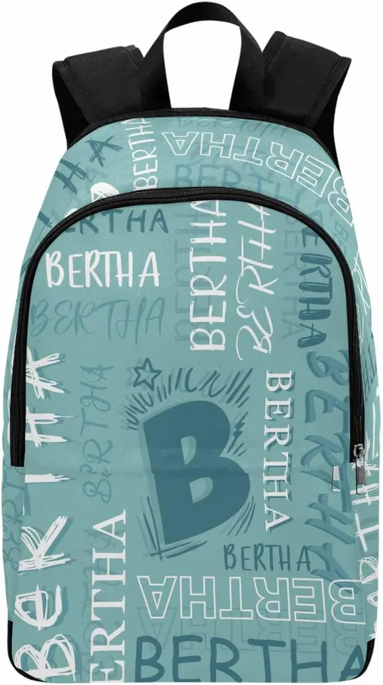 MyPupSocks Customize Name Casual School Backpack for Kids, Personalized Green Initial Name Schoolbag Shoulder Bag Custom Travel Daypack for Students Boys Girls Back School Gifts Picnic